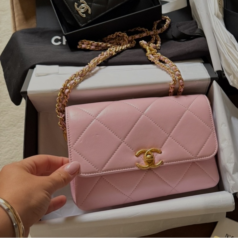 CHANEL Pink Quilted Bag and Black Sandals